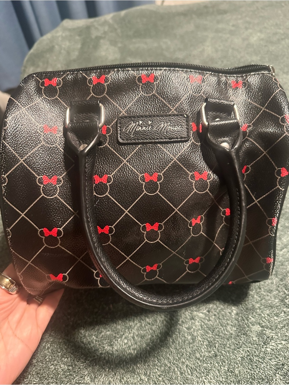 Black Minnie Mouse Dome Satchel with Red Bow Print